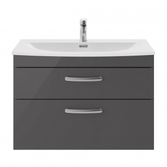 Nuie Athena Wall Hung 2-Drawer Vanity Unit with Basin-4 800mm Wide - Gloss Grey | Product Image