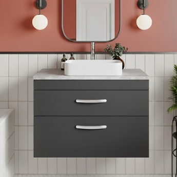 Nuie Athena Wall Hung 2-Drawer Vanity Unit with Grey Worktop 800mm Wide - Gloss Grey