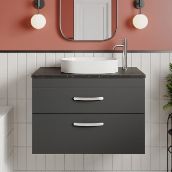 Nuie Athena Wall Hung 2-Drawer Vanity Unit with Sparkling Black Worktop 800mm Wide - Gloss Grey