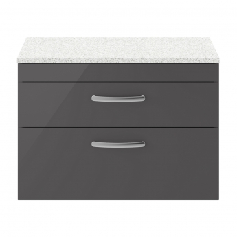 Nuie Athena Wall Hung 2-Drawer Vanity Unit with Sparkling White Worktop 800mm Wide - Gloss Grey