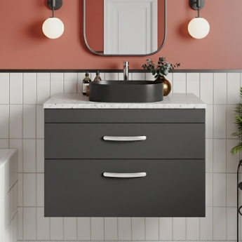 Nuie Athena Wall Hung 2-Drawer Vanity Unit with Sparkling White Worktop 800mm Wide - Gloss Grey