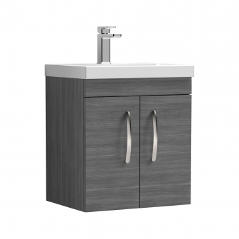 Nuie Athena Wall Hung 2-Door Vanity Unit with Basin-1 500mm Wide - Anthracite Woodgrain