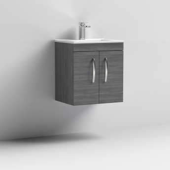 Nuie Athena Wall Hung 2-Door Vanity Unit with Basin-2 500mm Wide - Anthracite Woodgrain