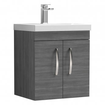 Nuie Athena Wall Hung 2-Door Vanity Unit with Basin-3 500mm Wide - Anthracite Woodgrain