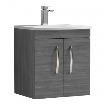 Nuie Athena Wall Hung 2-Door Vanity Unit with Basin-4 500mm Wide - Anthracite Woodgrain