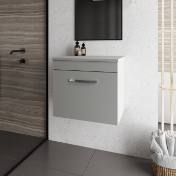 Nuie Athena Wall Hung 1-Drawer Vanity Unit and Worktop 500mm Wide - Gloss Grey Mist