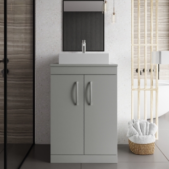 Nuie Athena Floor Standing 2-Door Vanity Unit and Worktop 600mm Wide - Gloss White