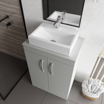 Nuie Athena Floor Standing 2-Door Vanity Unit and Worktop 600mm Wide - Anthracite Woodgrain