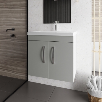 Nuie Athena Wall Hung 2-Door Vanity Unit with Basin-1 600mm Wide - Gloss Grey Mist