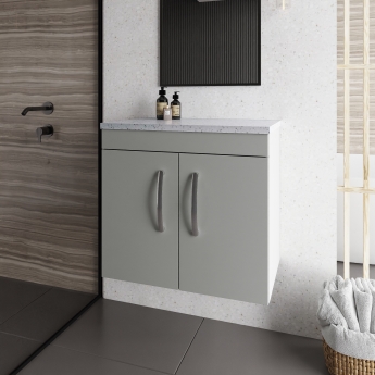 Nuie Athena Wall Hung 2-Door Vanity Unit with Sparkling White Worktop 600mm Wide - Gloss Grey Mist