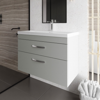 Nuie Athena Wall Hung 2-Drawer Vanity Unit with Basin-3 800mm Wide - Gloss Grey Mist