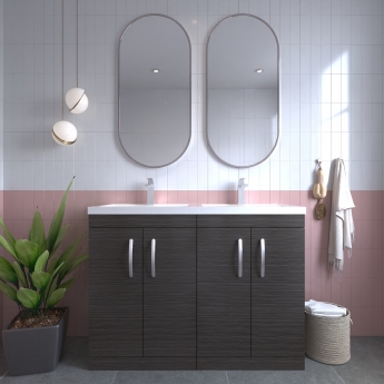 Nuie Athena Floor Standing 4-Door Vanity Unit with Double Basin 1200mm Wide - Anthracite Woodgrain