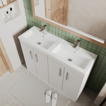 Nuie Athena Floor Standing 4-Door Vanity Unit with Double Basin 1200mm Wide - Gloss Grey