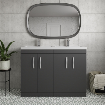 Nuie Athena Floor Standing 4-Door Vanity Unit with Double Basin 1200mm Wide - Gloss Grey