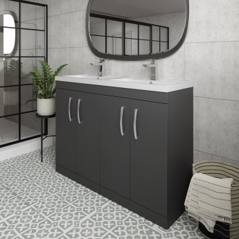 Nuie Athena Floor Standing 4-Door Vanity Unit with Double Basin 1200mm Wide - Gloss Grey