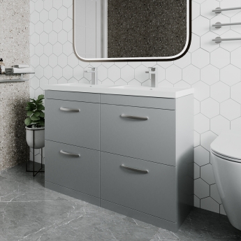 Nuie Athena Floor Standing 4-Drawer Vanity Unit with Double Basin 1200mm Wide - Gloss Grey Mist