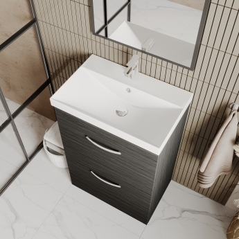 Nuie Athena Floor Standing 2-Drawer Vanity Unit with Basin-3 600mm Wide - Anthracite Woodgrain