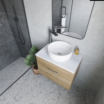 Nuie Athena Wall Hung 1-Drawer Vanity Unit with Sparkling White Worktop 600mm Wide - Gloss Grey