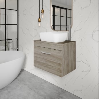 Nuie Athena Wall Hung 1-Drawer Vanity Unit with Sparkling White Worktop 600mm Wide - Gloss Grey