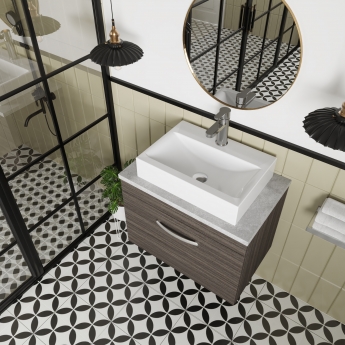 Nuie Athena Wall Hung 1-Drawer Vanity Unit and Worktop 600mm Wide - Anthracite Woodgrain