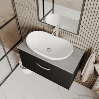 Nuie Athena Wall Hung 1-Drawer Vanity Unit with Sparkling Black Worktop 800mm Wide - Gloss White