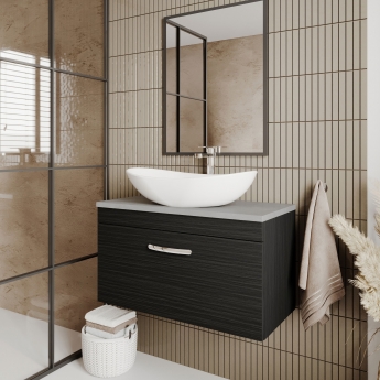 Nuie Athena Wall Hung 1-Drawer Vanity Unit with Sparkling White Worktop 800mm Wide - Anthracite Woodgrain