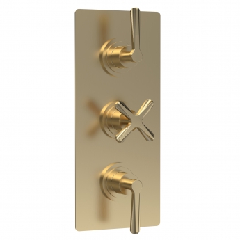 Nuie Aztec Thermostatic Concealed Shower Valve with Diverter Triple Handle - Brushed Brass