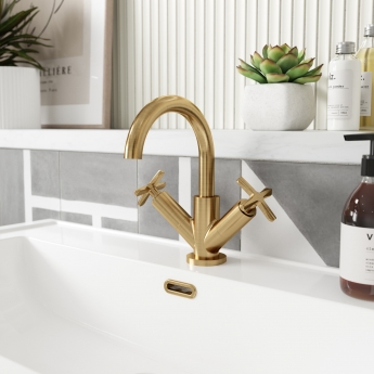 Nuie Aztec Mono Basin Mixer Tap With Waste - Brushed Brass