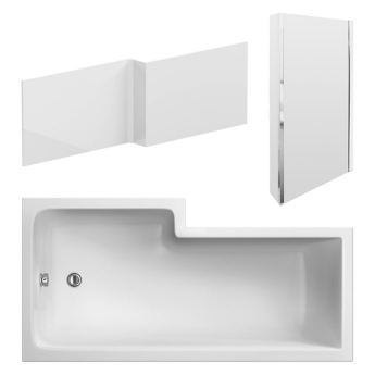 Nuie Square L-Shaped Shower Bath with Front Panel and Screen 1600mm x 700mm/850mm - Right Handed
