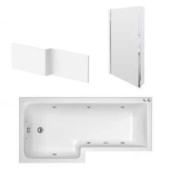 Nuie Square L-Shaped Shower Bath with Front Panel and Screen 1800mm x 700mm/850mm - Left Handed