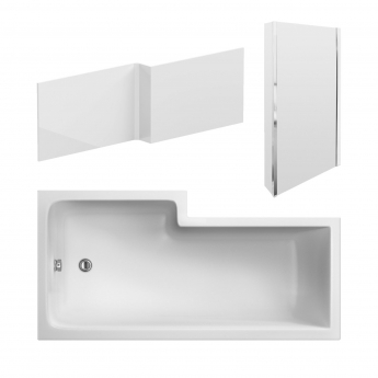 Nuie Square L-Shaped Shower Bath with Front Panel and Screen 1800mm x 700mm/850mm - Right Handed