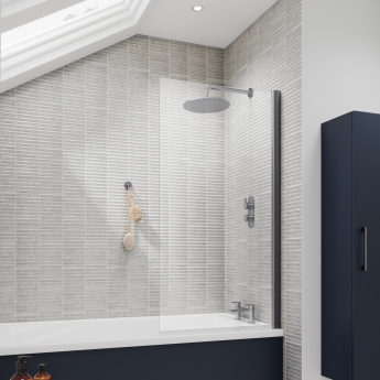Nuie Brushed Pewter Square Top Hinged Bath Screen 1430mm H x 790mm W - 6mm Glass