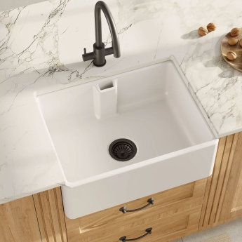 Nuie Belfast Fireclay Kitchen Sink 1.0 Bowl with Overflow 595mm L x 450mm W - White | Product Image