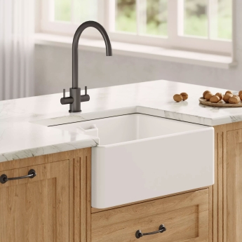 Nuie Belfast Fireclay Kitchen Sink 1.0 Bowl with Overflow 595mm L x 450mm W - White | Product Image