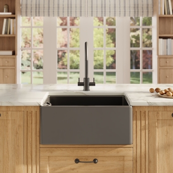 Nuie Belfast Fireclay Kitchen Sink 1.0 Bowl 595mm L x 455mm W - Soft Black | Product Image