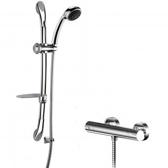 Nuie Binsey Round Thermostatic Bar Shower Valve with Luxury Curved Slider Rail Kit - Chrome