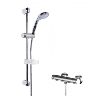 Nuie Binsey Round Thermostatic Bar Shower Valve with Classic Multi Function Slider Rail Kit - Chrome
