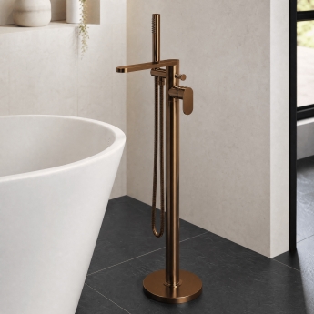 Nuie Binsey Freestanding Bath Shower Mixer Tap with Shower Kit - Brushed Bronze | Product Image