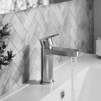 Nuie Binsey Mini Mono Basin Mixer Tap with Push Button Waste - Chrome | Product Image