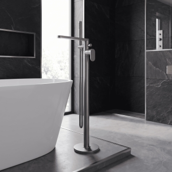 Nuie Binsey Freestanding Bath Shower Mixer Tap with Shower Kit - Brushed Pewter | Product Image