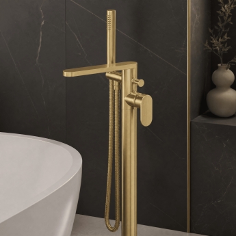 Nuie Binsey Freestanding Bath Shower Mixer Tap with Shower Kit - Brushed Brass | Product Image