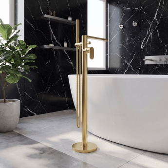 Nuie Binsey Freestanding Bath Shower Mixer Tap with Shower Kit - Brushed Brass | Product Image