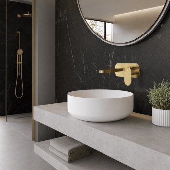 Nuie Binsey 2-Hole Wall Mounted Basin Mixer Tap with Plate - Brushed Brass | Product Image