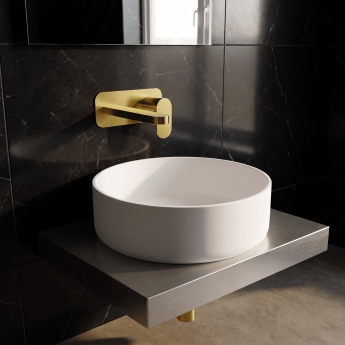 Nuie Binsey 2-Hole Wall Mounted Basin Mixer Tap with Plate - Brushed Brass | Product Image
