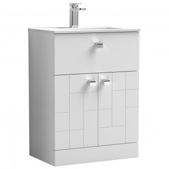 Nuie Blocks Floor Standing 2-Door and 1-Drawer Vanity Unit with Basin-2 600mm Wide - Satin White