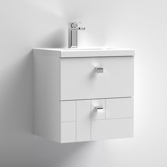 Nuie Blocks Wall Hung 2-Drawer Vanity Unit with Basin-1 500mm Wide - Satin White
