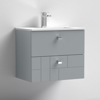 Nuie Blocks Wall Hung 2-Drawer Vanity Unit with Basin-2 600mm Wide - Satin Grey