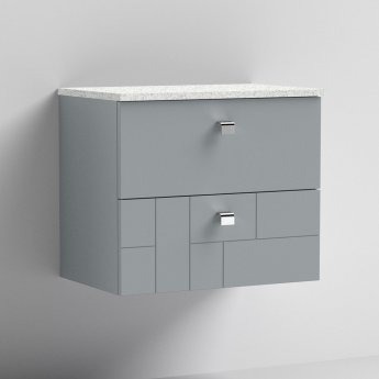 Nuie Blocks Wall Hung 2-Drawer Vanity Unit with Sparkling White Worktop 600mm Wide - Satin Grey