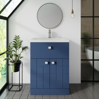 Nuie Blocks Floor Standing 2-Door and 1-Drawer Vanity Unit with Basin-4 600mm Wide - Satin Blue