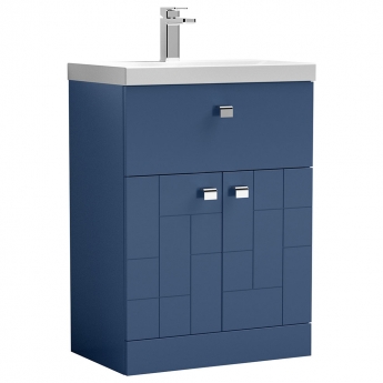 Nuie Blocks Floor Standing 2-Door and 1-Drawer Vanity Unit with Basin-3 600mm Wide - Satin Blue
